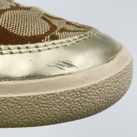 Coach Women's 8 Gold Signature C Logo Monogram High Top Canvas Sneakers - Picture 2 of 13
